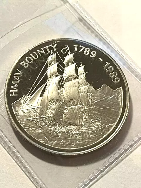 1989 Pitcairn Islands HMAV Bounty Silver Proof Dollar #9743