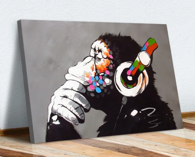 Monkey Dj Banksy Canvas Street Wall Art Print Artwork -  Gorilla