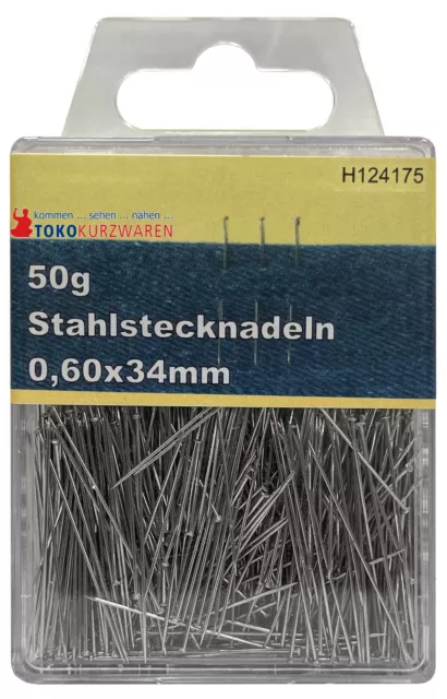 (0.09 EUR/Gramm) CreaStyle - Stahl Stecknadeln silber 0,60 x 34mm / 50 Gramm