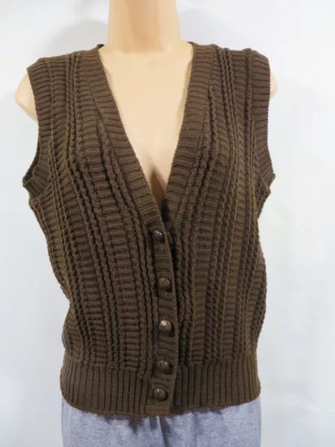 Vintage Knitted Waistcoat Size S Brown Sleeveless Cable 60's/70's Good Condition