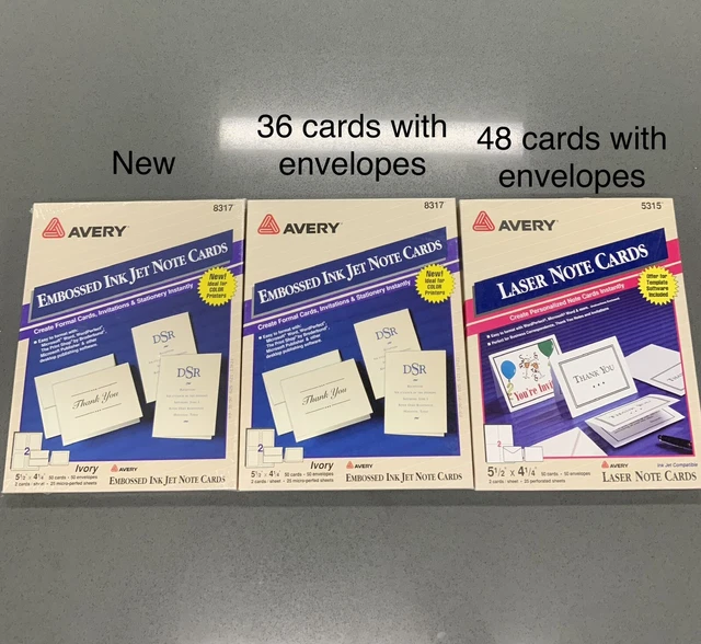 Avery Inkjet Ivory Embossed Note Cards 86 Cards 86 Envelopes #8317 & #5315 LOT