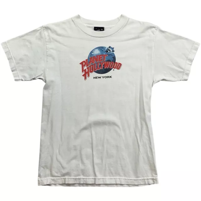 Vintage 90er 00er weiß blau Planet Hollywood New York Souvenir T-Shirt S