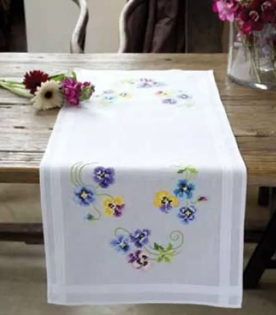 Vervaco Printed Table Runner Embroidery Package " Pansy " PN-0145233