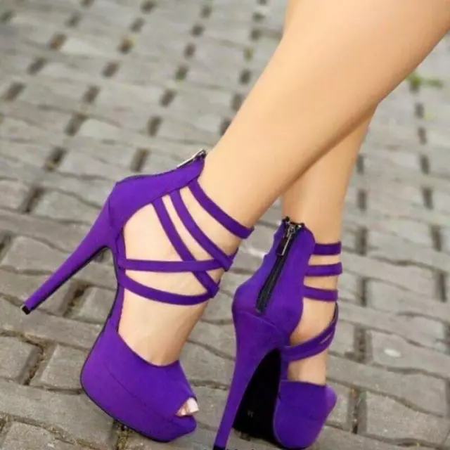 Purple Ladies Shoes High Heel Stilettos Sandals Strappy Peep Toe Party Pumps