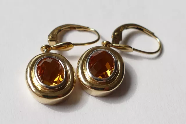Ohrringe 2 gelbe geschliffene Edelsteine 585 Gelbgold Vintage earrings gold