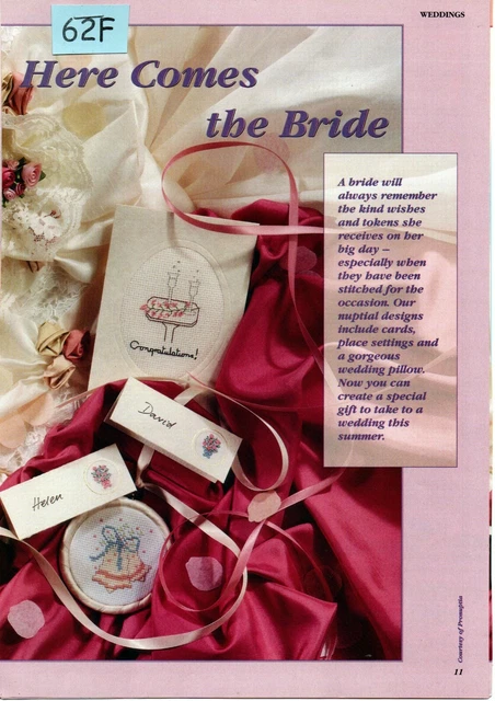 Cross Stitch Chart Wedding Cards, Place Settings, Pillow, Bride (62F)