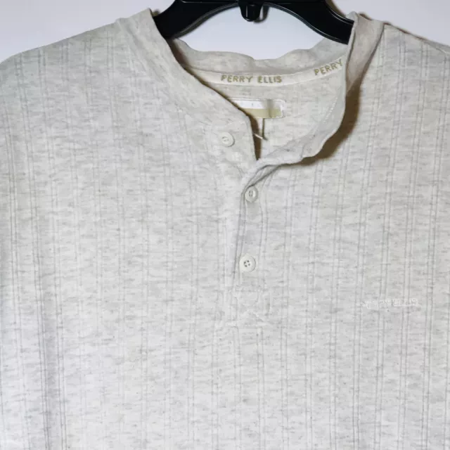 Perry Ellis Mens Henley Polo Shirt Sz L Oatmeal Beige Pullover Top Short Sleeve 3