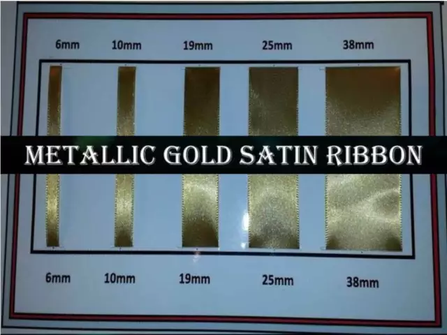 Quality Metallic Gold Satin Ribbon 6, 10, 19 ,25, 38mm Width, Various Lengths