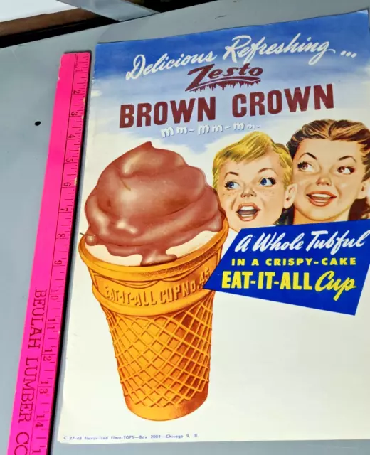 Zesto Brown Crown Ice Cream Cone Advertising Poster