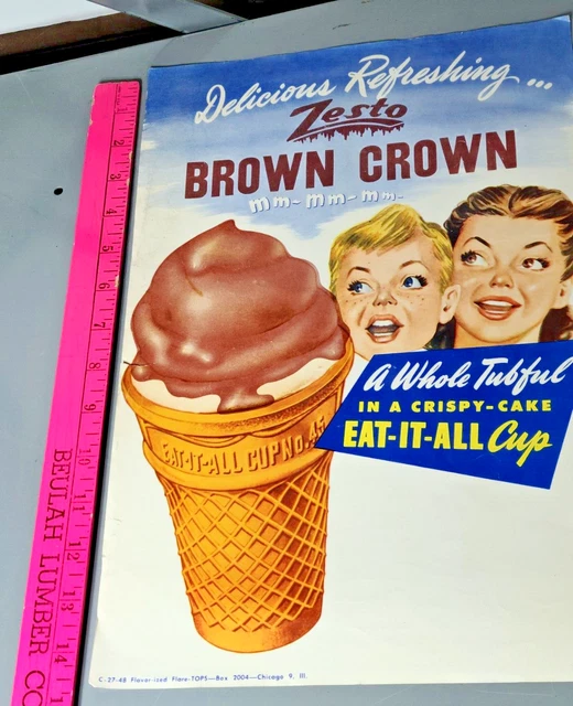 Zesto Brown Crown Ice Cream Cone Advertising Poster