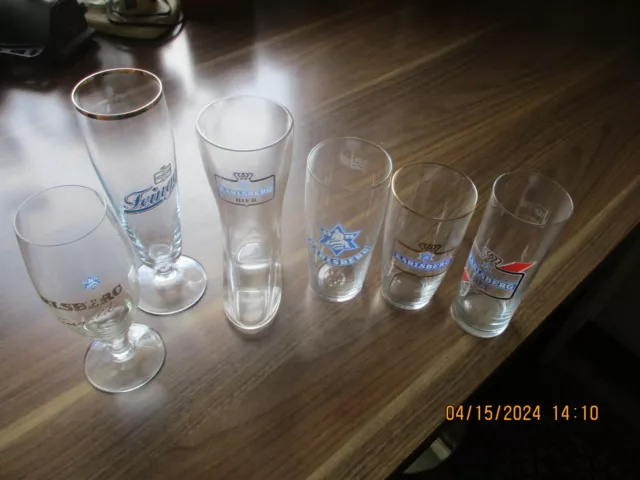 6 alte Karlsberg Bier / Feingold Gläser