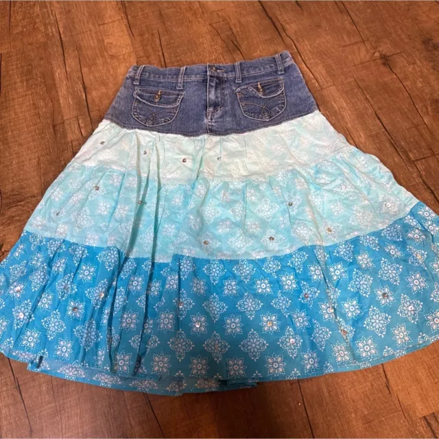 Candie's Y2K Girls Denim & Fabric Mix Multicolor Skirt Vintage Size 14 Sku 1112