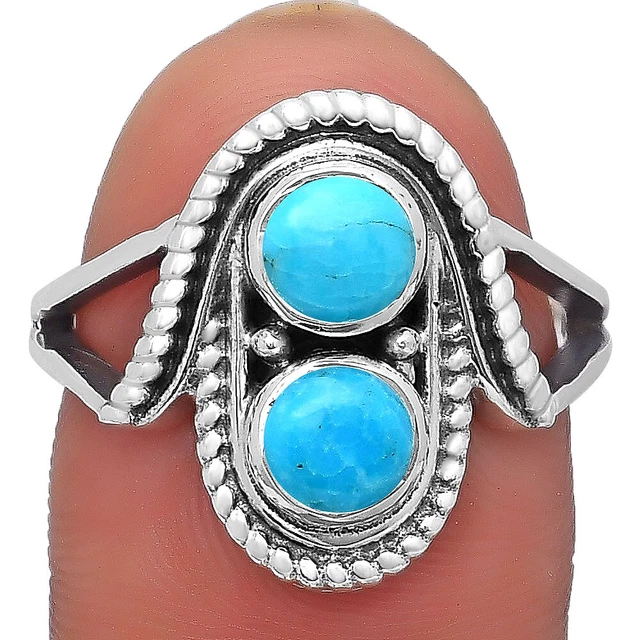 Natural Turquoise Morenci Mine 925 Sterling Silver Ring s.7.5 Jewelry R-1027