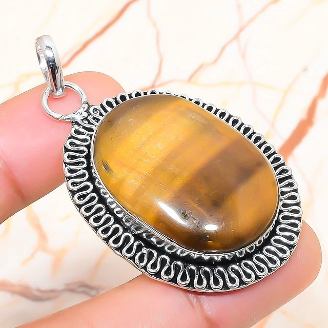 Tiger Eye Gemstone Handmade Gift Jewelry Pendant 2.17" A757