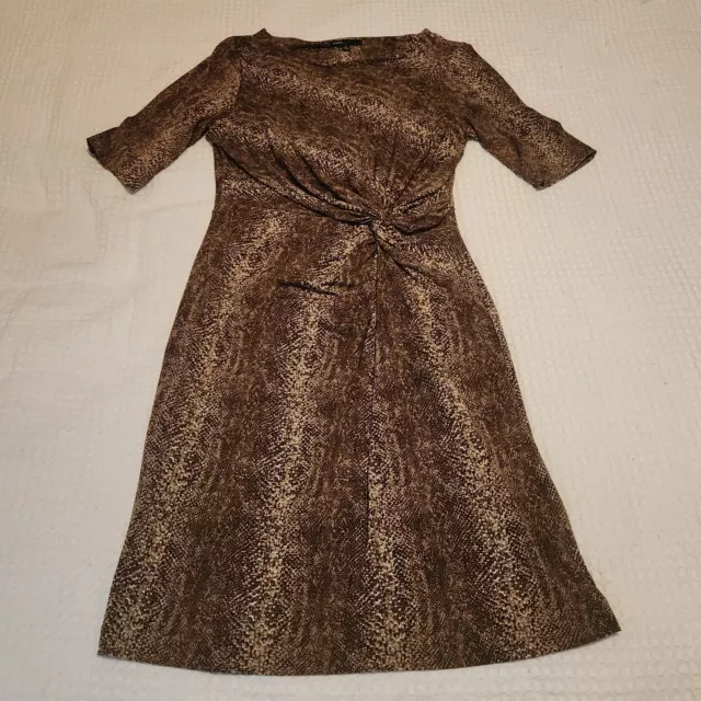 Chaus Sheath Dress Womens Small Brown Below Knee Ruched Lined 1/2 Sleeve