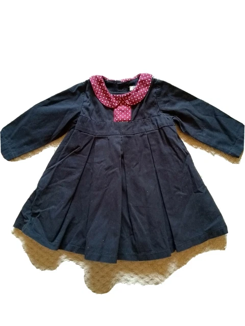 Mamas And Papas 3-6 Month Girls Dress. Navy With Red Peter Pan Collar