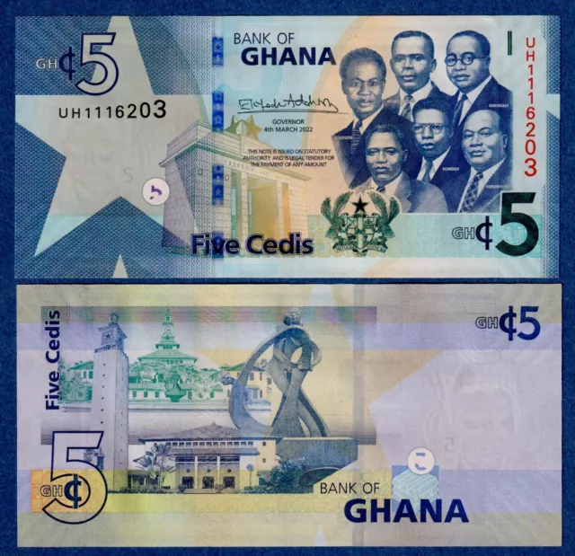 Ghana 5 Cedis (2022) P-46 (New) UNC Banknote - New Date