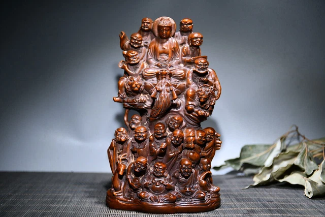 Chinese Natural Boxwood Hand-carved Exquisite Eighteen Arhats Statue 20081