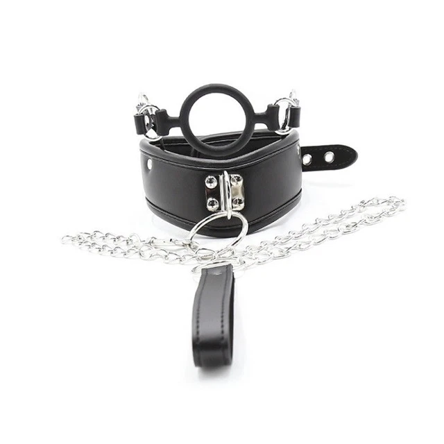BONDAGE TOY COLLARE gag ring colore NERO SEX con guinzaglio bdsm  