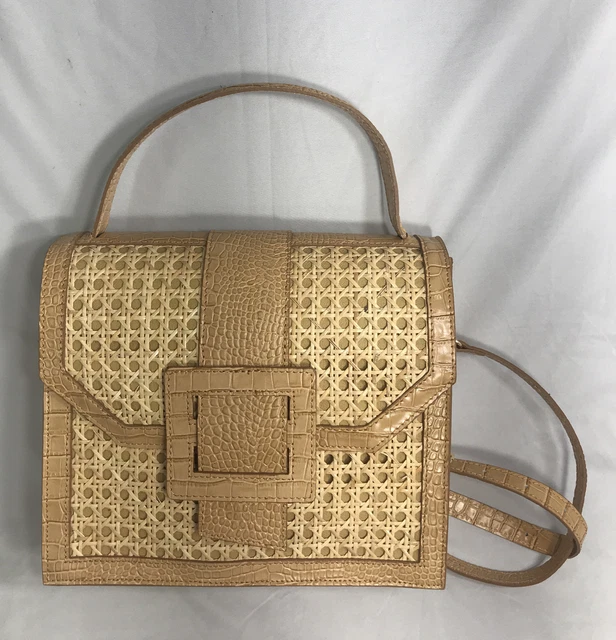 Italian alligator croc embossed leather Beige tote top handle handbag New