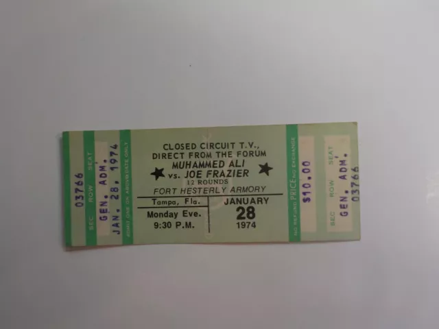 MUHAMMAD ALI vs JOE FRAZIER II Boxing Ticket 1974 Cassius Clay Tampa Florida