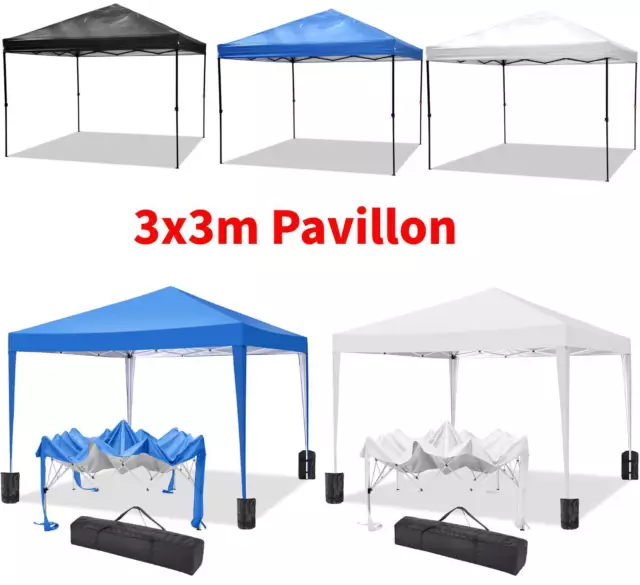 Pop-up Pavillon 3x3m Wasserdicht UV-Schutz 50+ Partyzelt Faltpavillon mit Tasche