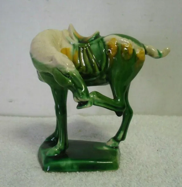 Vtg Chinese Tang Dynasty Drip Style Glaze Ceramic War Horse Figurine green