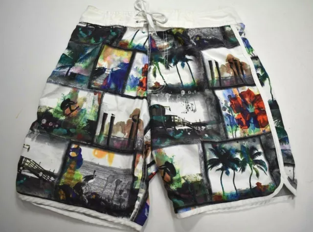 Old Navy Men Elastic Waist Drawstring Pull-On Printed Dolphin Hem Board Shorts S