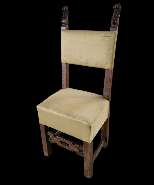 Antigua Silla Barroco Época Xvii Siglo Seicento en Madera De Nuez Antigüedades