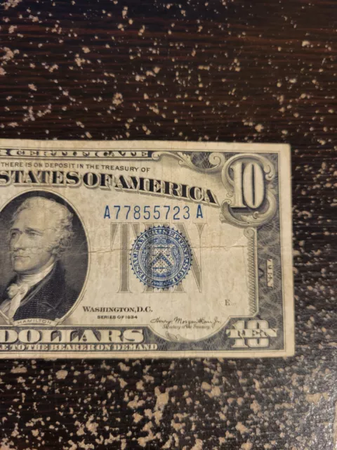 1934 - $10 Dollar - Silver Certificate - Blue Seal - A77855723A
