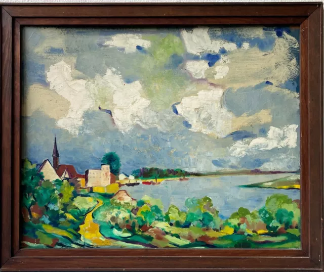 Ölbild Impressionist signiert Kirchdorf am Ufer Schleswig-Holstein 59 x 71 cm