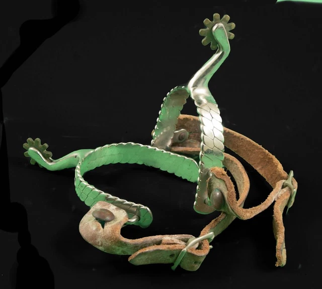 Stainless Steel Patterned Spurs- Matched Set-Alberta Circa 1950 Ref: 3472K