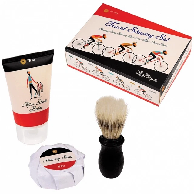 Kit rasatura da viaggio retrò da uomo - Spazzola da barba, sapone e balsamo dopobarba *regalo*