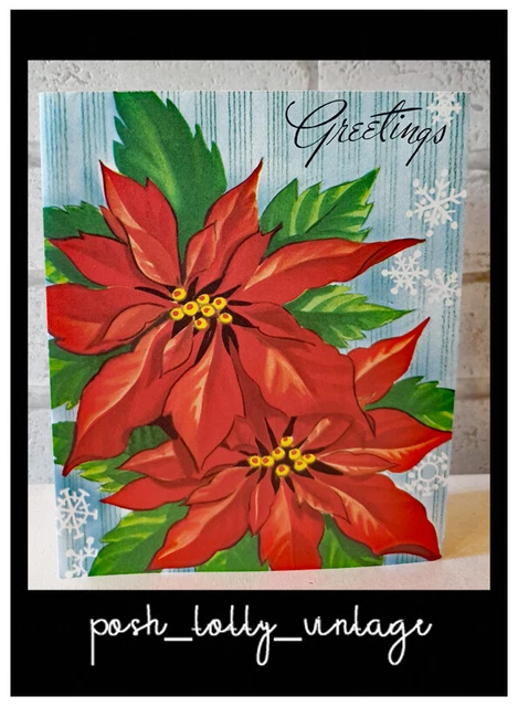 Vintage 1950s UNUSED Ponsettia Red Flower Christmas Xmas Greeting Card (EB0972)