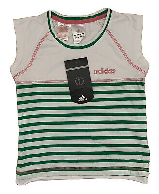 Bnwt Brand New Girls Adidas striped Top Vest T-shirt age 9-10 years white green