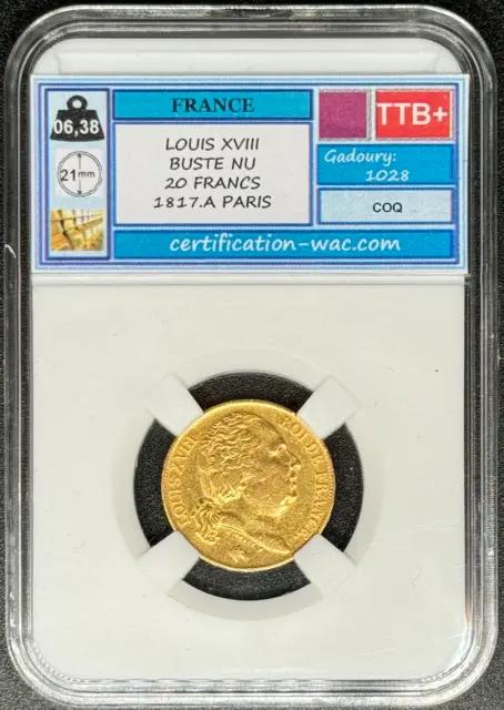 Louis Xviii Buste Nu 20 Francs 1817.A Paris