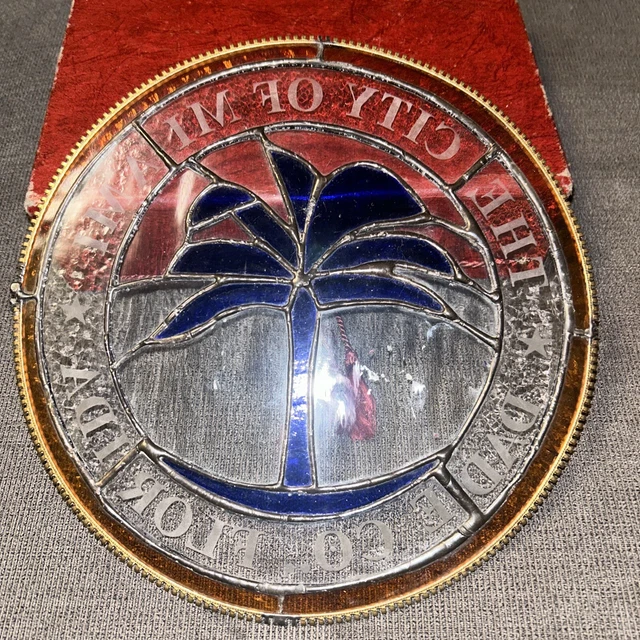 City of Miami Stained Glass Leaded Panel Palm Tree 8”