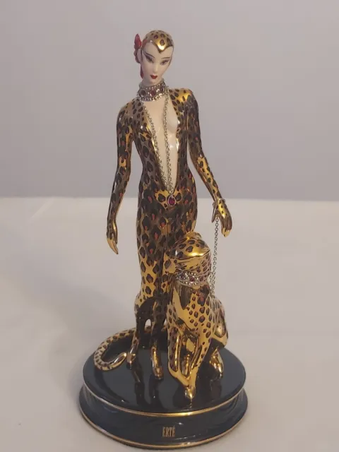 Franklin Mint LEOPARD House of Erte HAND PAINTED Gold Porcelain FIGURINE B8409