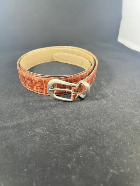 Bally Belt Brown Leather Crocodile Wide with Gold Ring Accents Size 42