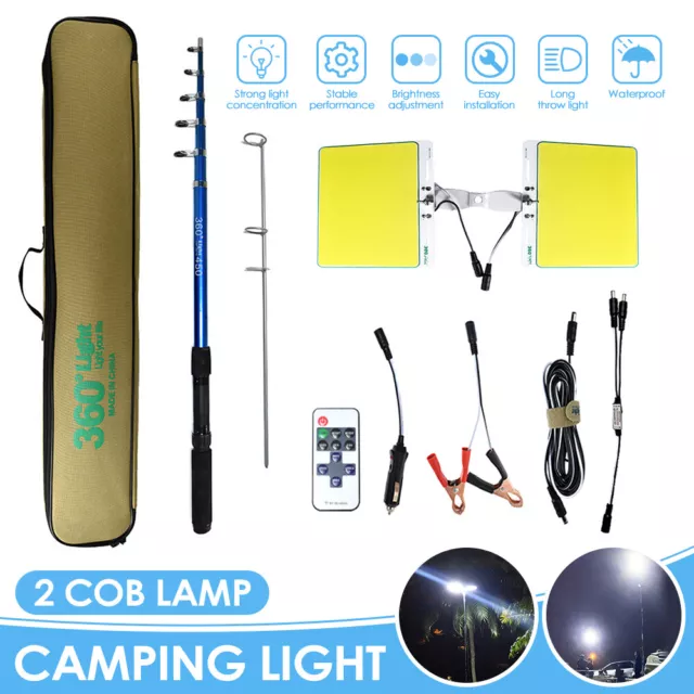 Portable Telescopic Rod Pole LED Fishing Camping Lamp Car Repair Post Light