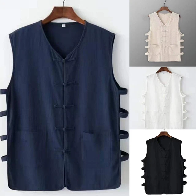 Uomo Camicia Tunica Cinese Gilet Abbigliamento Cotone Hanfu Kimono Lino Maglia
