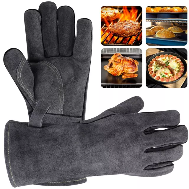 500°C Heat Resistant Leather Welding Gloves Heavy Duty Wood Burner BBQ Mens Mitt