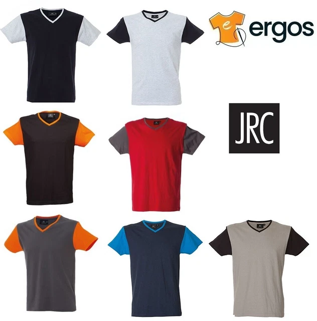 JRC T-Shirt CADICE da Uomo Scollo a V Maglia a Mezza Manica in Cotone Bicolore