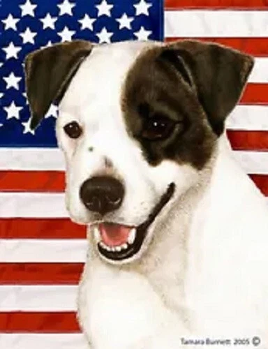 Patriotic (D2) Garden Flag - Black and White Half Jack Russell Terrier
