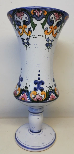 Vase Pichet Dentelé En Faïence De Rouen Fait Main - 20 Cm Haut - Décor Floral Peint Main