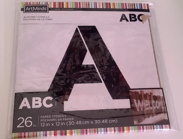 ALPHABET STENCILS BY ArtMinds 26 Piece Paper Stencils 12" Square Paper