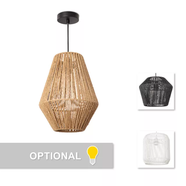 Hängelampe LED Pendellampe E27, Rattan Optik Boho Korb Wohnzimmer Esszimmer Flur