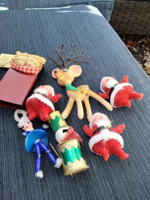 VTG Japan, Taiwan lot 7 felt, flocked Christmas Ornaments Decor