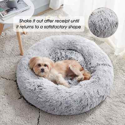 28x28" Donut Plush Pet Dog Cat Bed Fluffy Soft Warm Calming Bed Sleeping Kennel