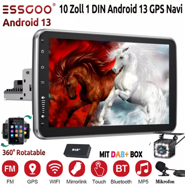 10" Android 13 Autoradio 1 DIN Drehbar 360° Bildschirm GPS Navi DAB+ WIFI Kamera